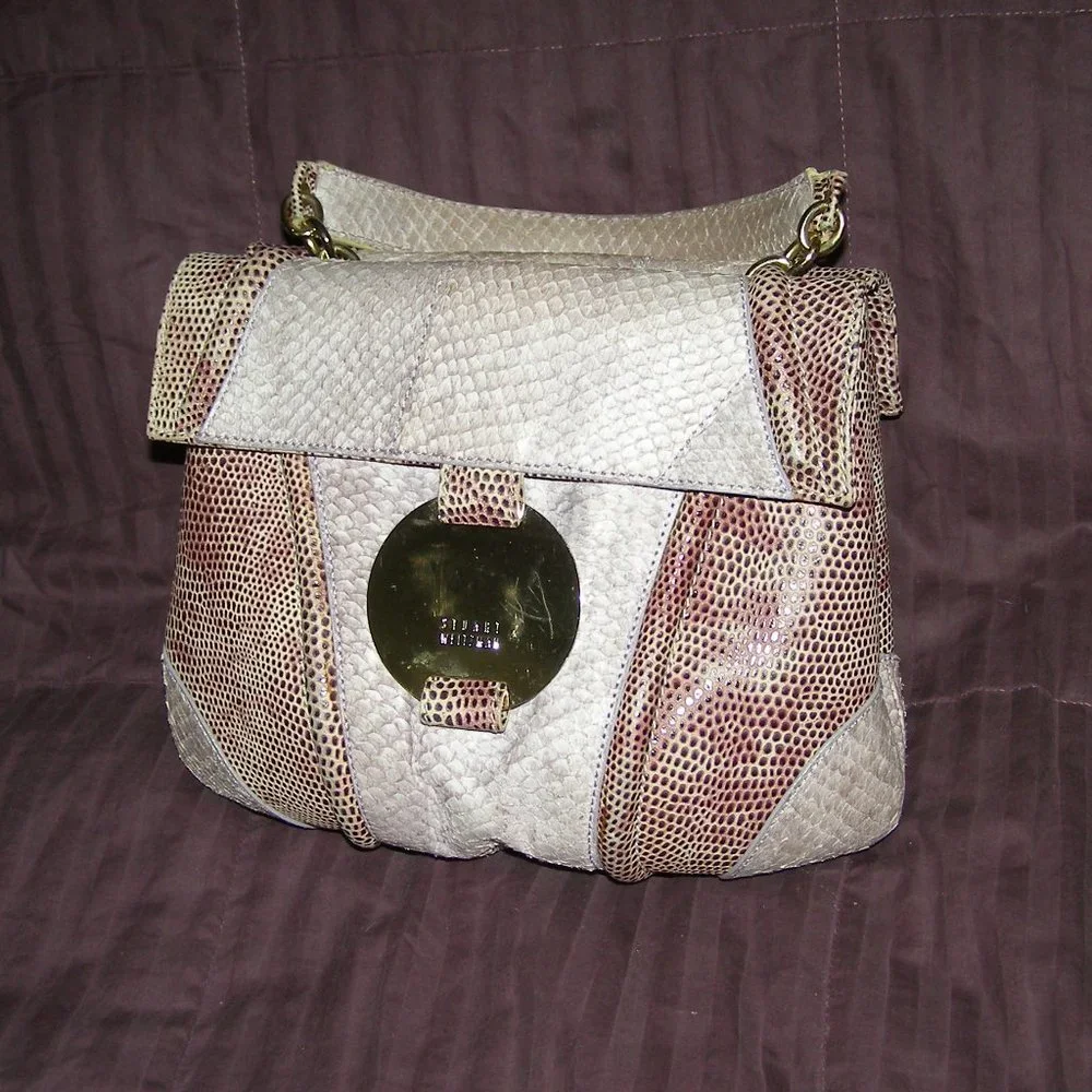💜 RARE STUART WEITZMAN Snakeskin Reptile Structured Bag EUC